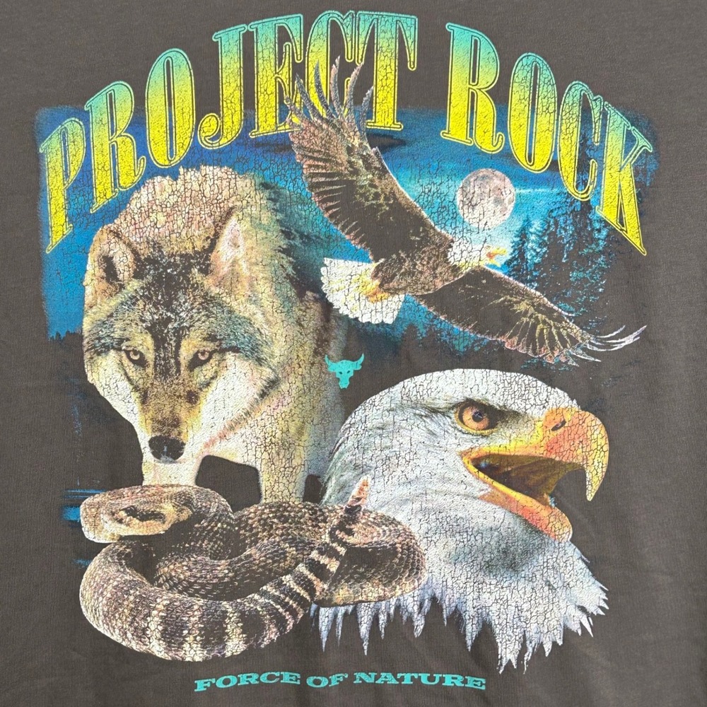 Under Armour Project Rock Force of Nature Wolf Eagle Snake T-Shirt Brown Size XL